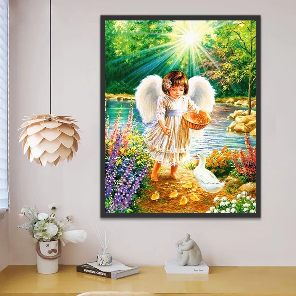 Ángel Alimentando a los Patos Pintar por Números Niños