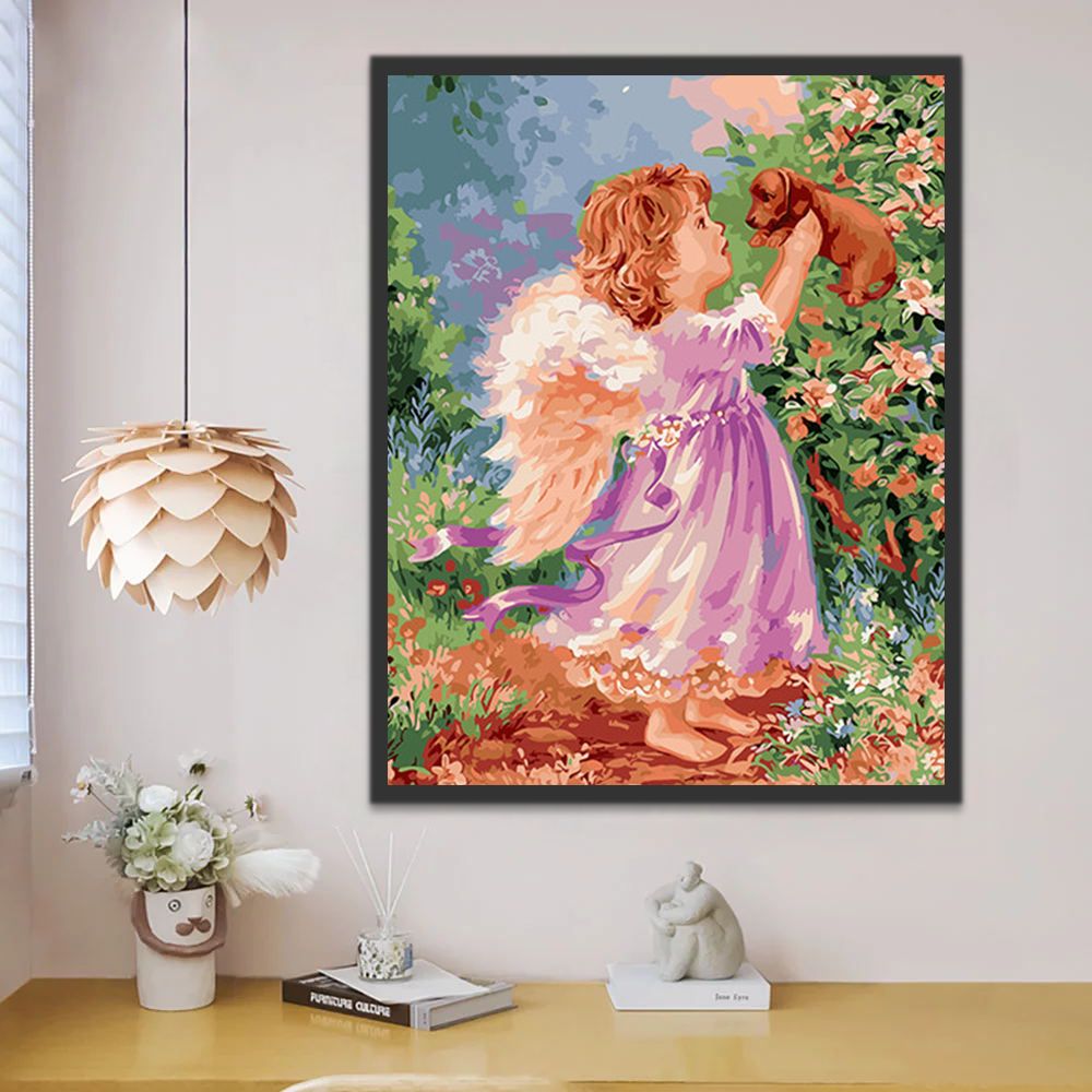 Ángel Niña con Perrito Pintar por Números Niños