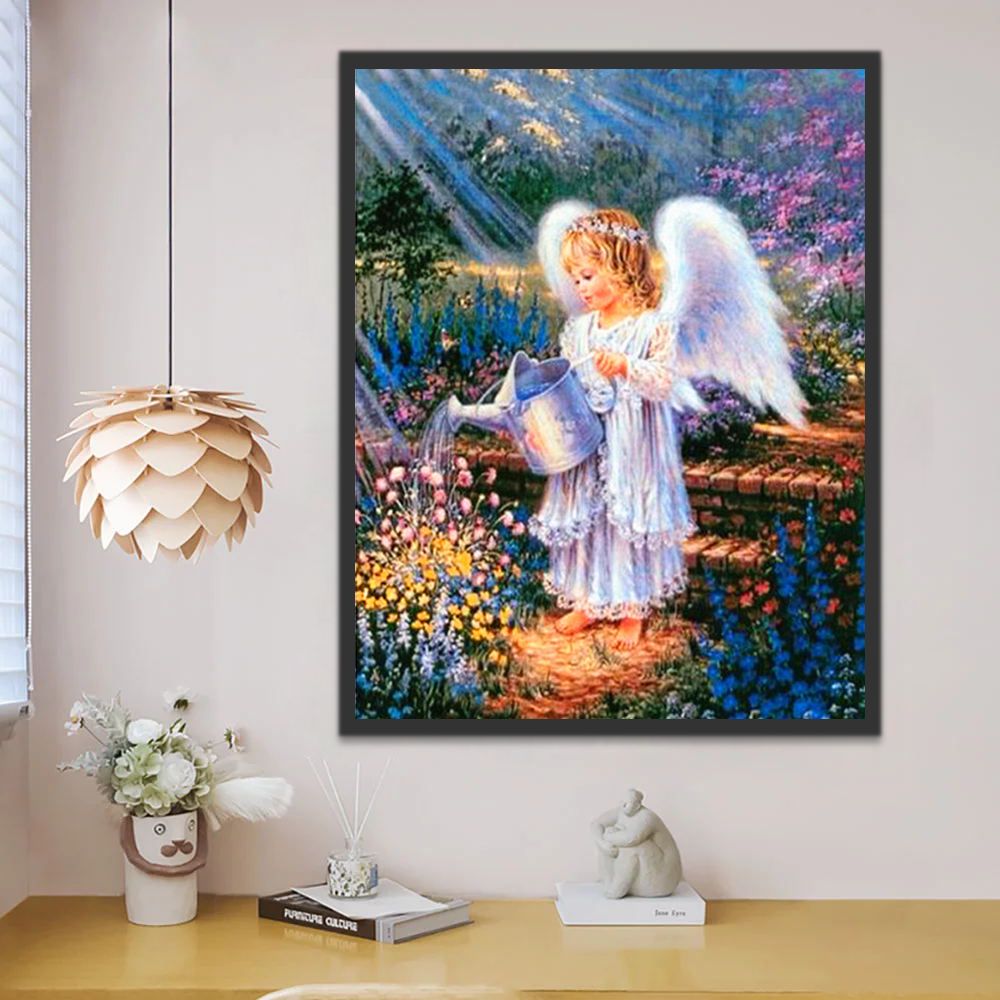 Ángel Pequeño Regando Flores Pintar por Números Niños