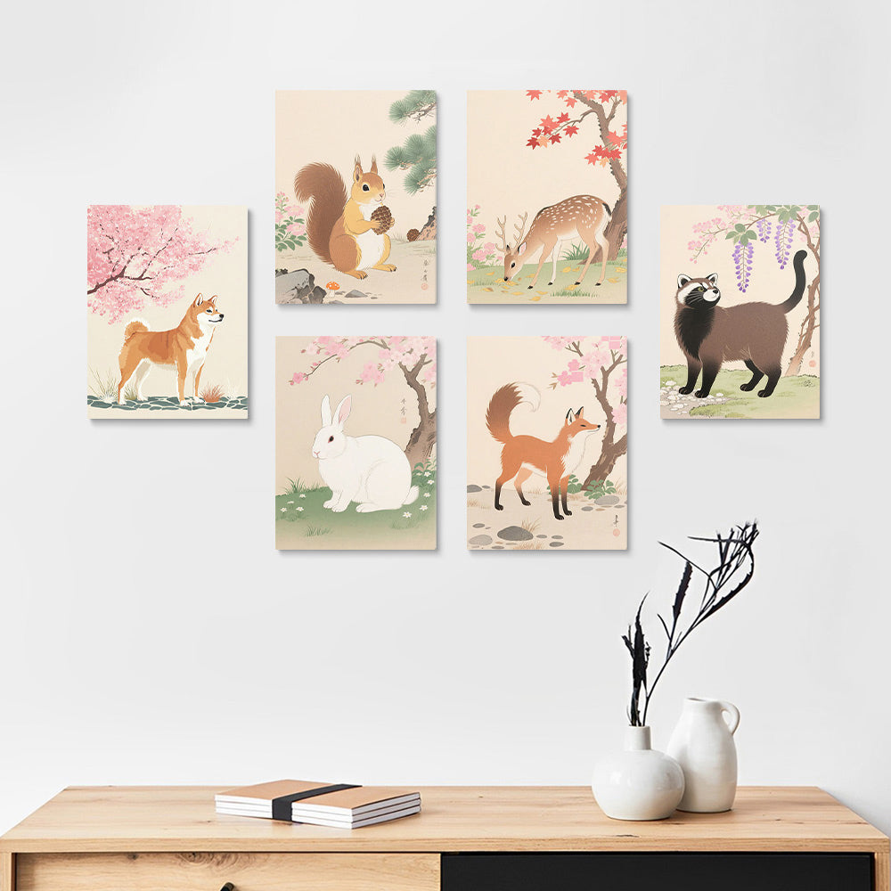 Animales Bajo Árboles en Flor 6 Partes Mini Pintar por Números