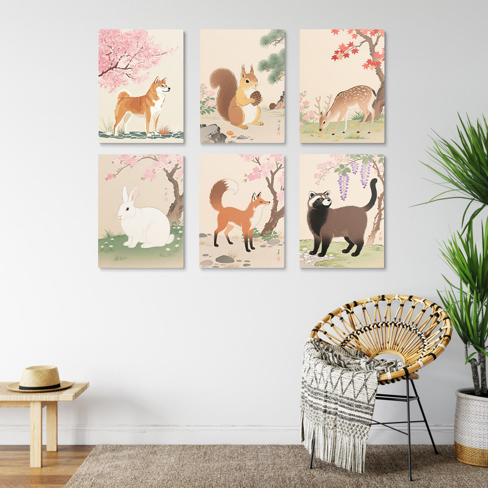 Animales Bajo Árboles en Flor 6 Partes Mini Pintar por Números