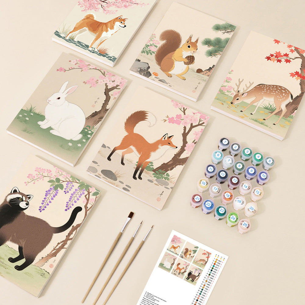 Animales Bajo Árboles en Flor 6 Partes Mini Pintar por Números