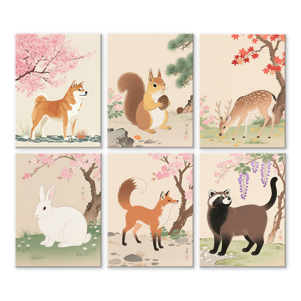 Animales Bajo Árboles en Flor 6 Partes Mini Pintar por Números