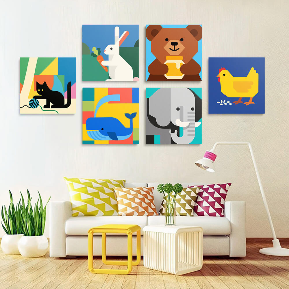 Animales de Dibujos Animados 6 Partes Mini Pintar por Números