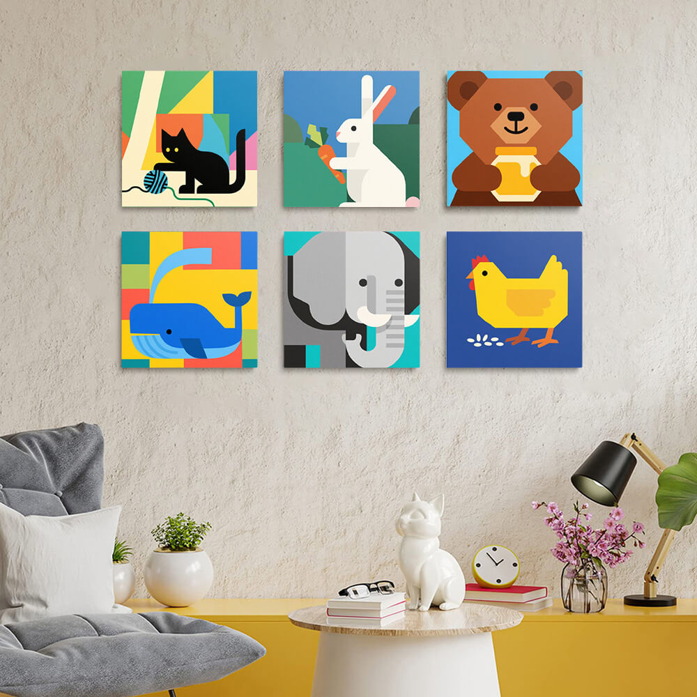 Animales de Dibujos Animados 6 Partes Mini Pintar por Números
