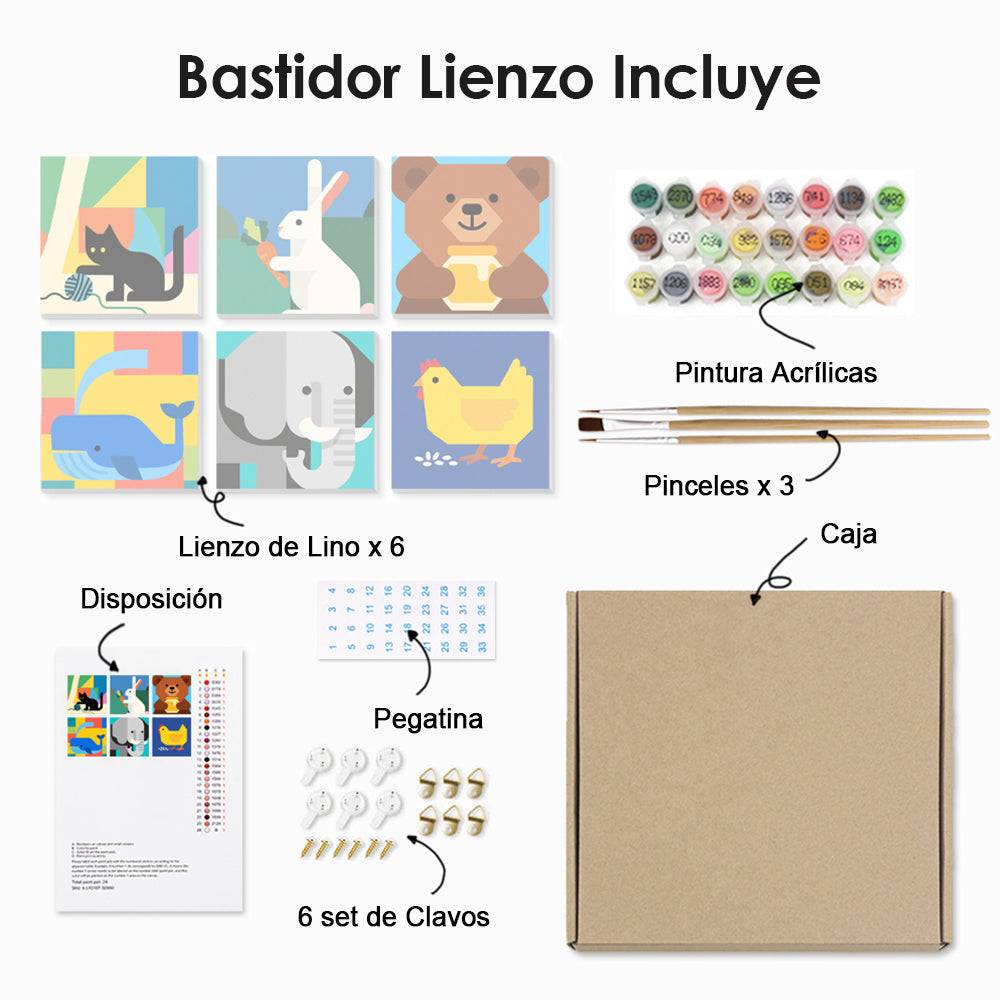 Animales de Dibujos Animados 6 Partes Mini Pintar por Números