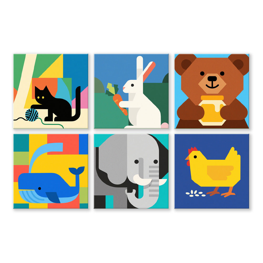 Animales de Dibujos Animados 6 Partes Mini Pintar por Números