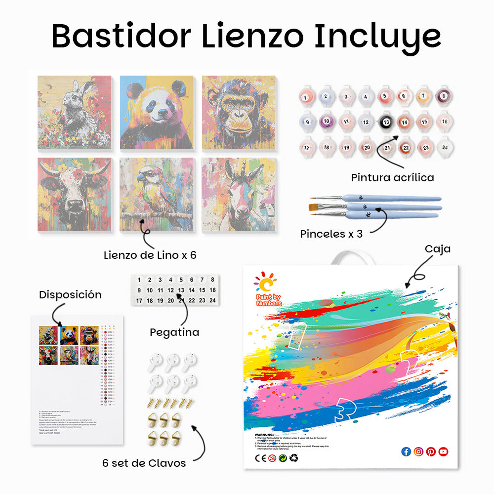 Animales en Estilo Graffiti 6 Partes Mini Pintar por Números