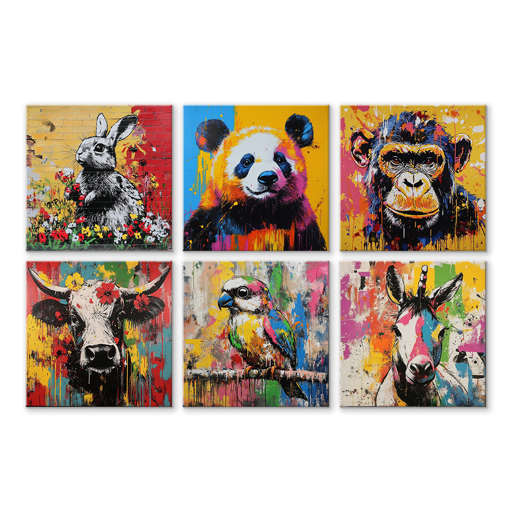 Animales en Estilo Graffiti 6 Partes Mini Pintar por Números