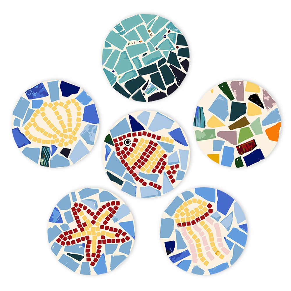 Animales Marinos de Bloques de Color 6 Salvamanteles Pintar por Números