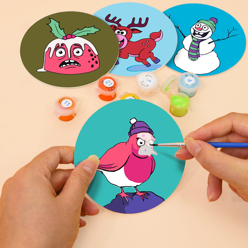 Animales Navideños 4 Posavasos Pintar por Números