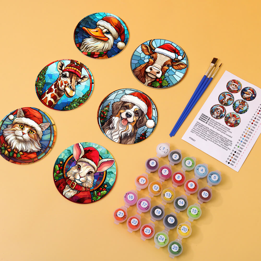 Animales Navideños 6 Posavasos Pintar por Números