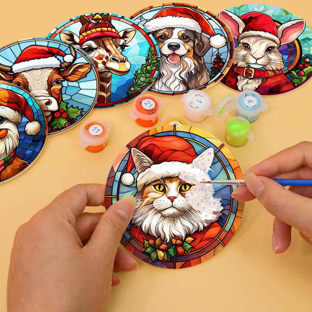 Animales Navideños 6 Posavasos Pintar por Números