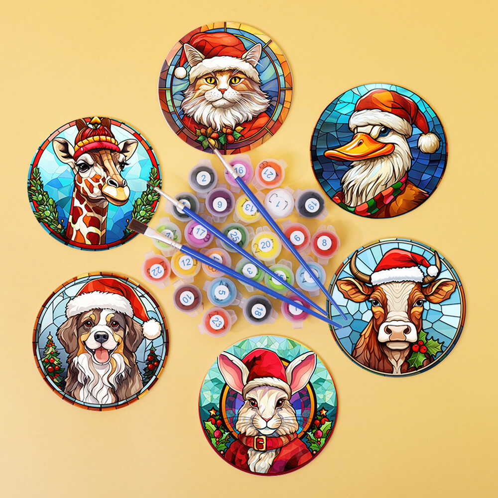 Animales Navideños 6 Posavasos Pintar por Números