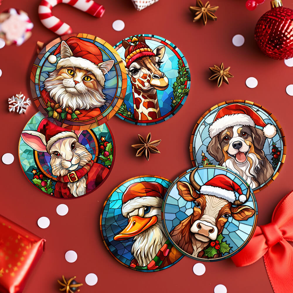 Animales Navideños 6 Posavasos Pintar por Números