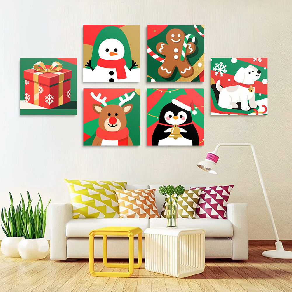 Animales y Regalos de Navidad 6 Partes Mini Pintar por Números