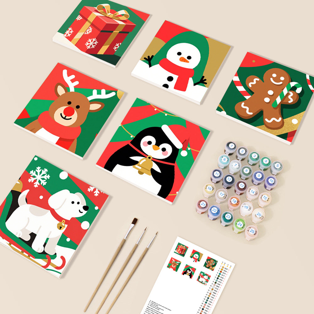 Animales y Regalos de Navidad 6 Partes Mini Pintar por Números