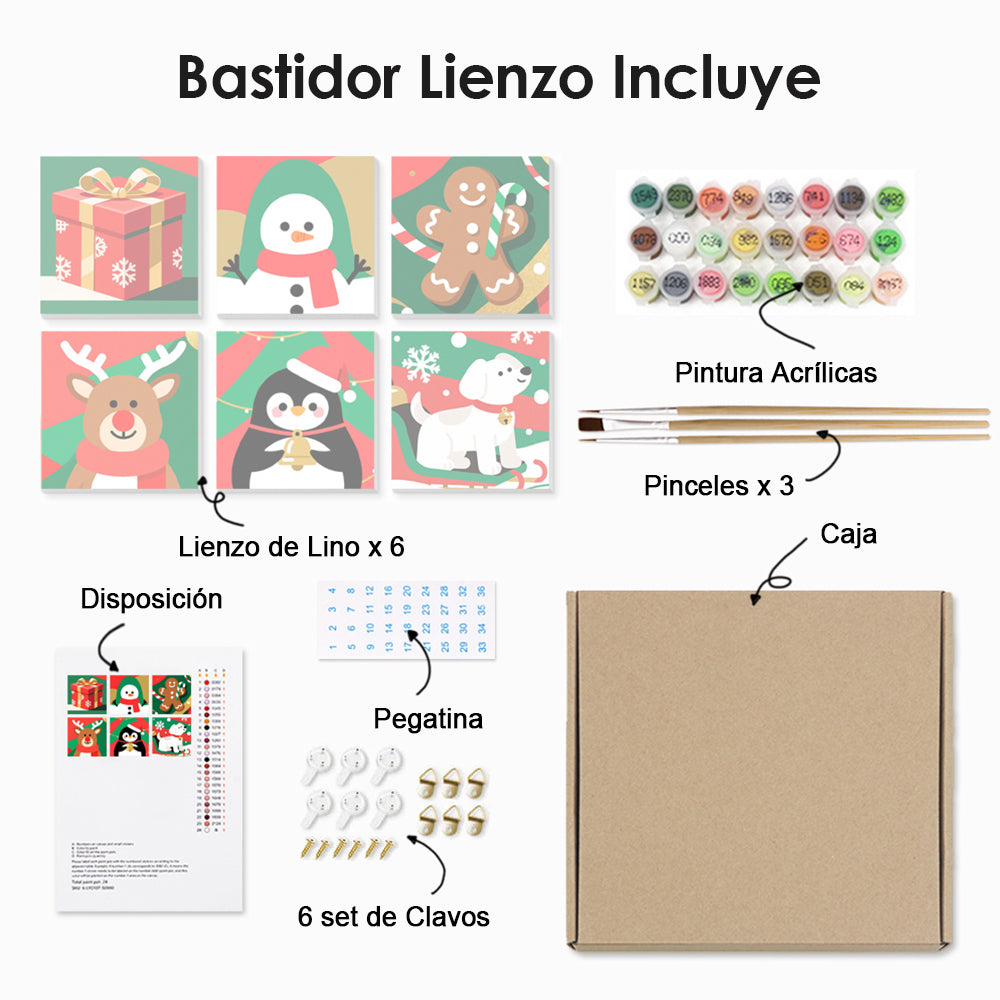 Animales y Regalos de Navidad 6 Partes Mini Pintar por Números