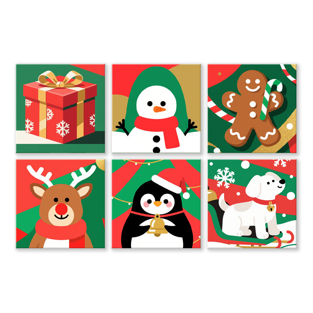 Animales y Regalos de Navidad 6 Partes Mini Pintar por Números