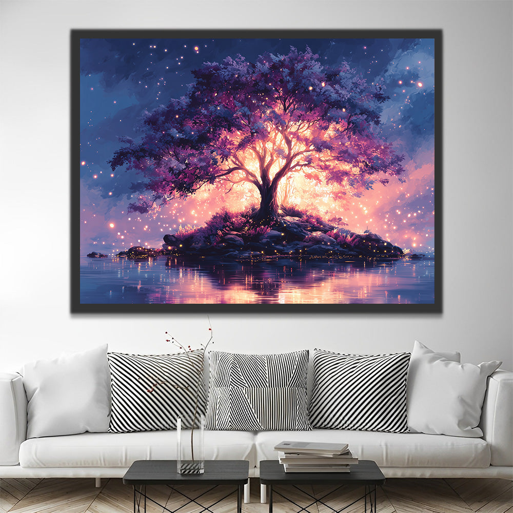 Árbol Brillante Luminoso en el Lago Pintar por Números