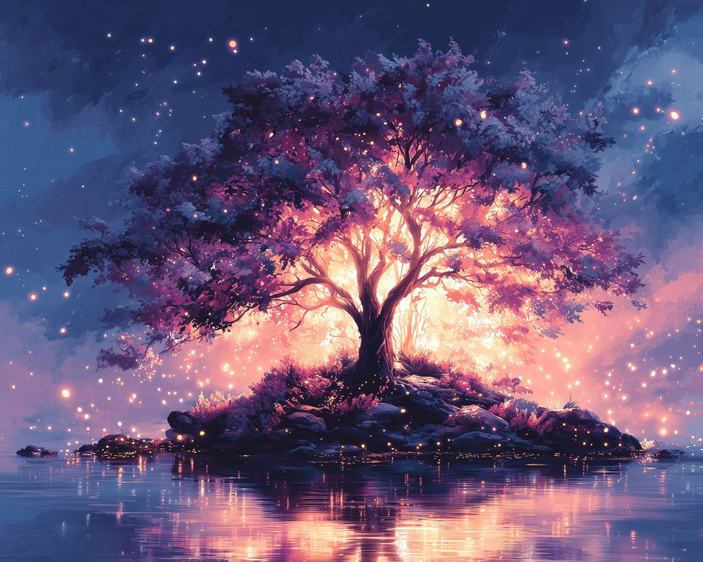 Árbol Brillante Luminoso en el Lago Pintar por Números