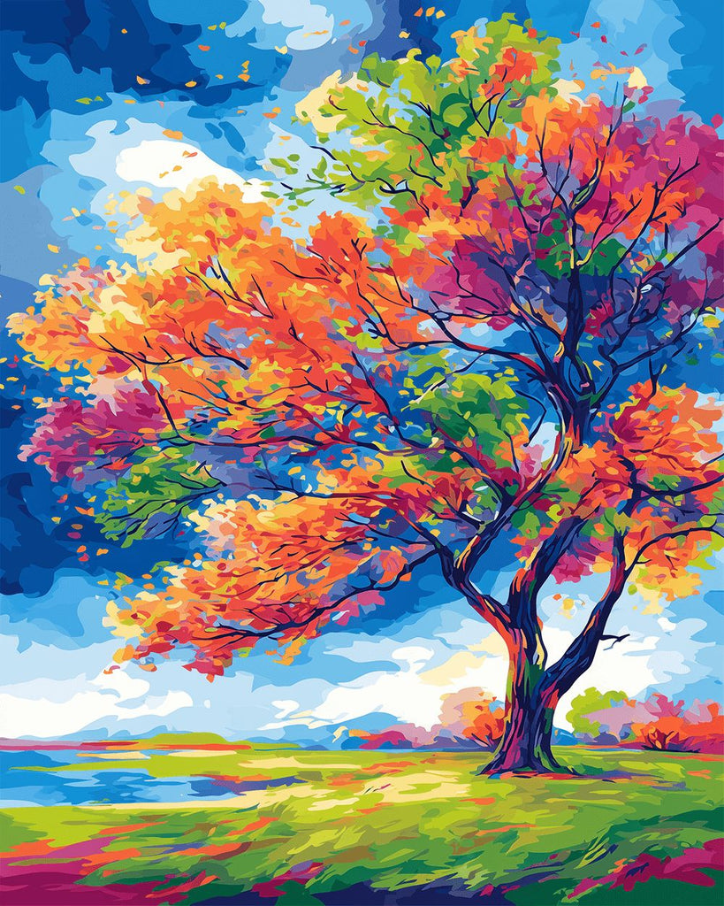 Árbol Colorido en el Viento Pintar por Números