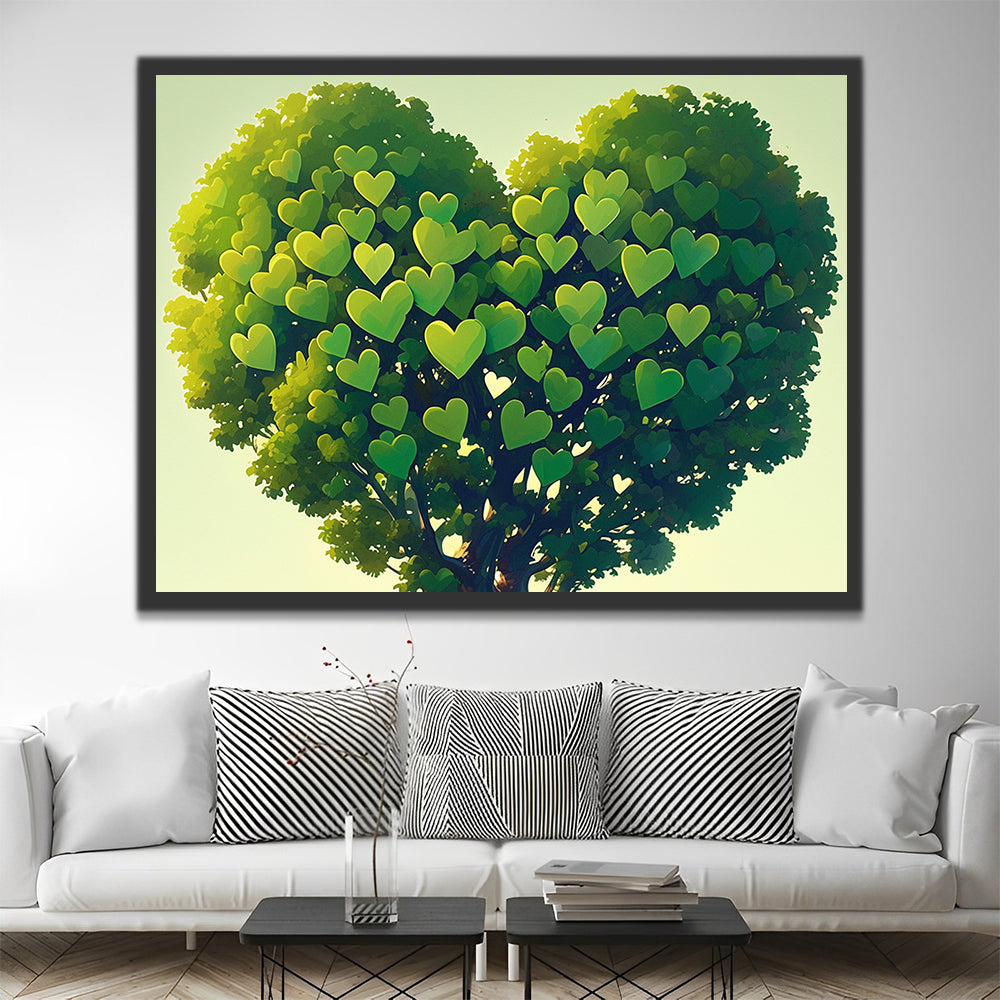 Árbol con Forma de Corazón con Hojas Verdes Pintar por Números