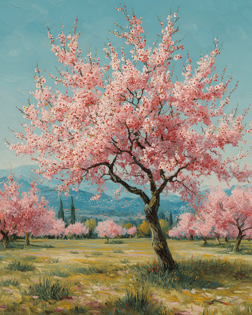 Árbol de Flores Rosadas en el Campo Pintar por Números