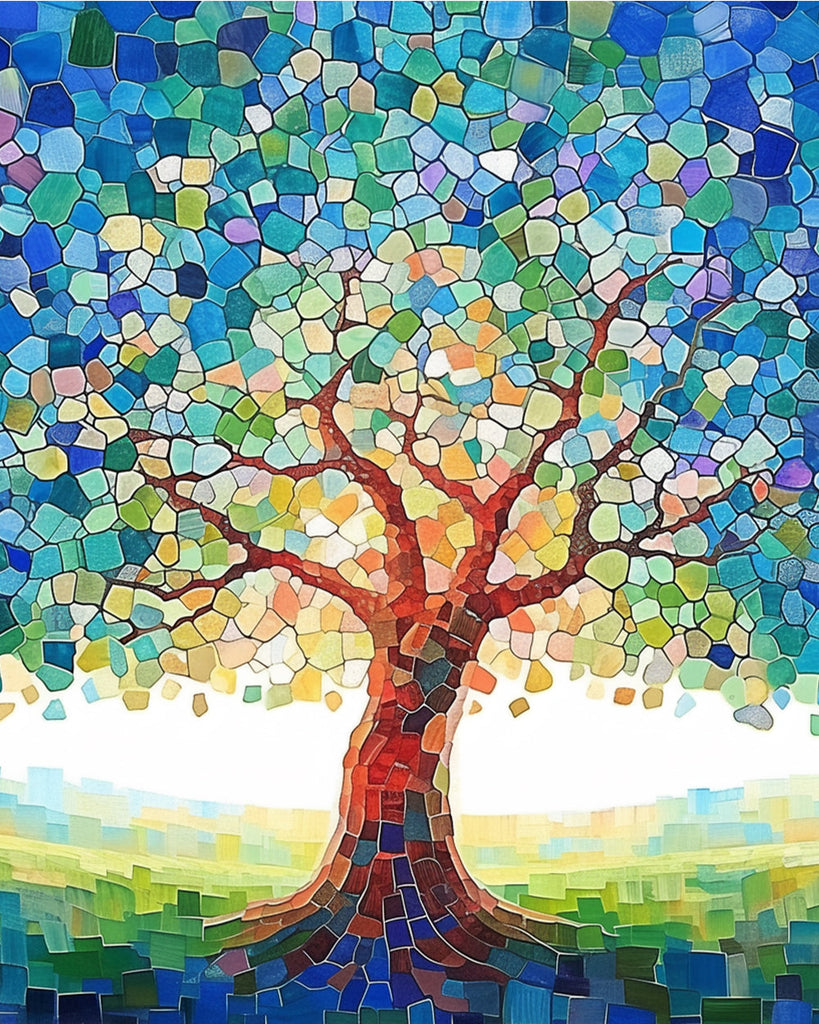 Árbol de Fragmentos Coloridos Pintar por Números