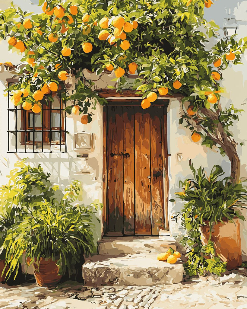 Árbol de Limón frente a Puerta de Madera Pintar por Números