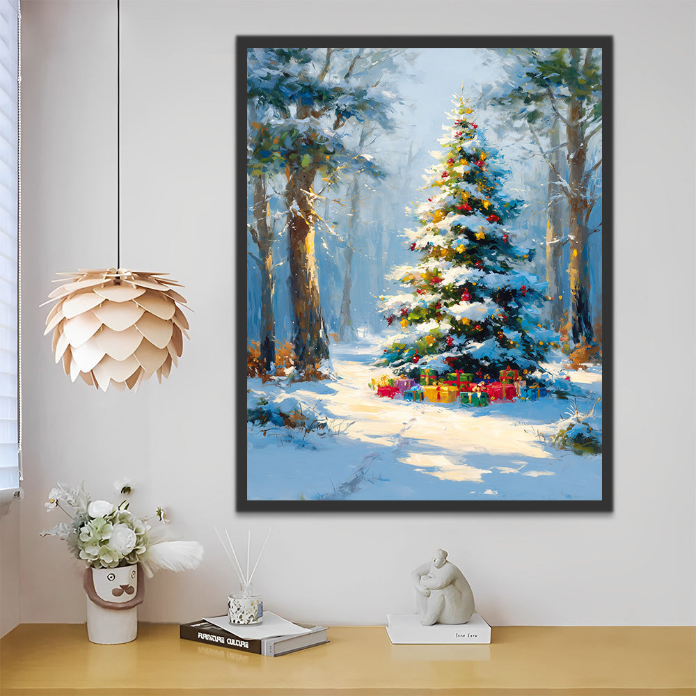 Árbol de Navidad en el Bosque Nevado Pintar por Números