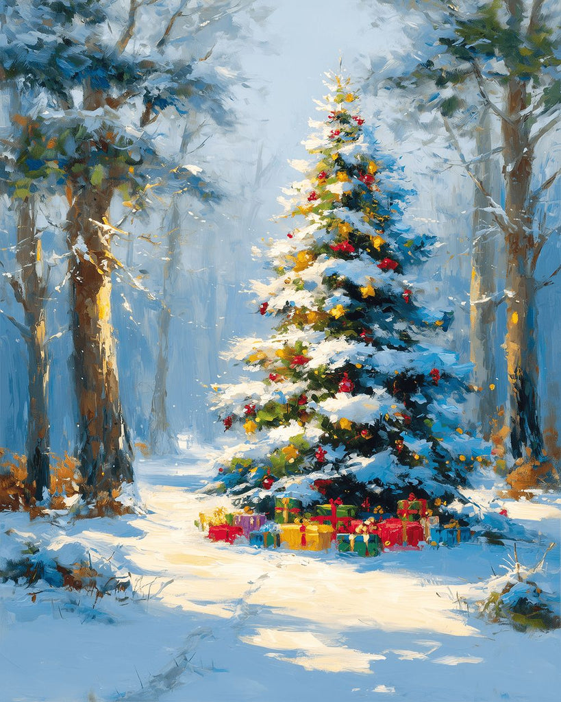 Árbol de Navidad en el Bosque Nevado Pintar por Números