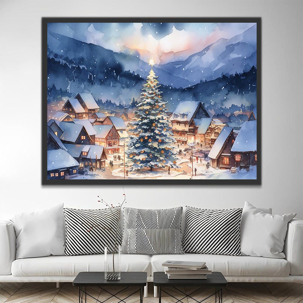 Árbol de Navidad en Pueblo Invernal Pintar por Números