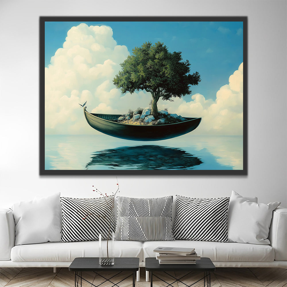 Árbol en un Barco Volando sobre el Agua Pintar por Números