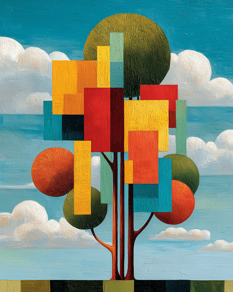 Árbol Geométrico Abstracto bajo Nubes Blancas Pintar por Números