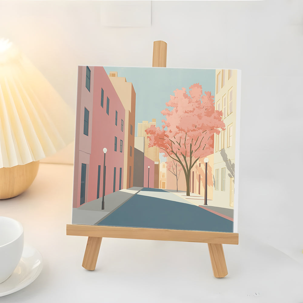 Árbol Rosa de la Ciudad Mini Pintar por Números