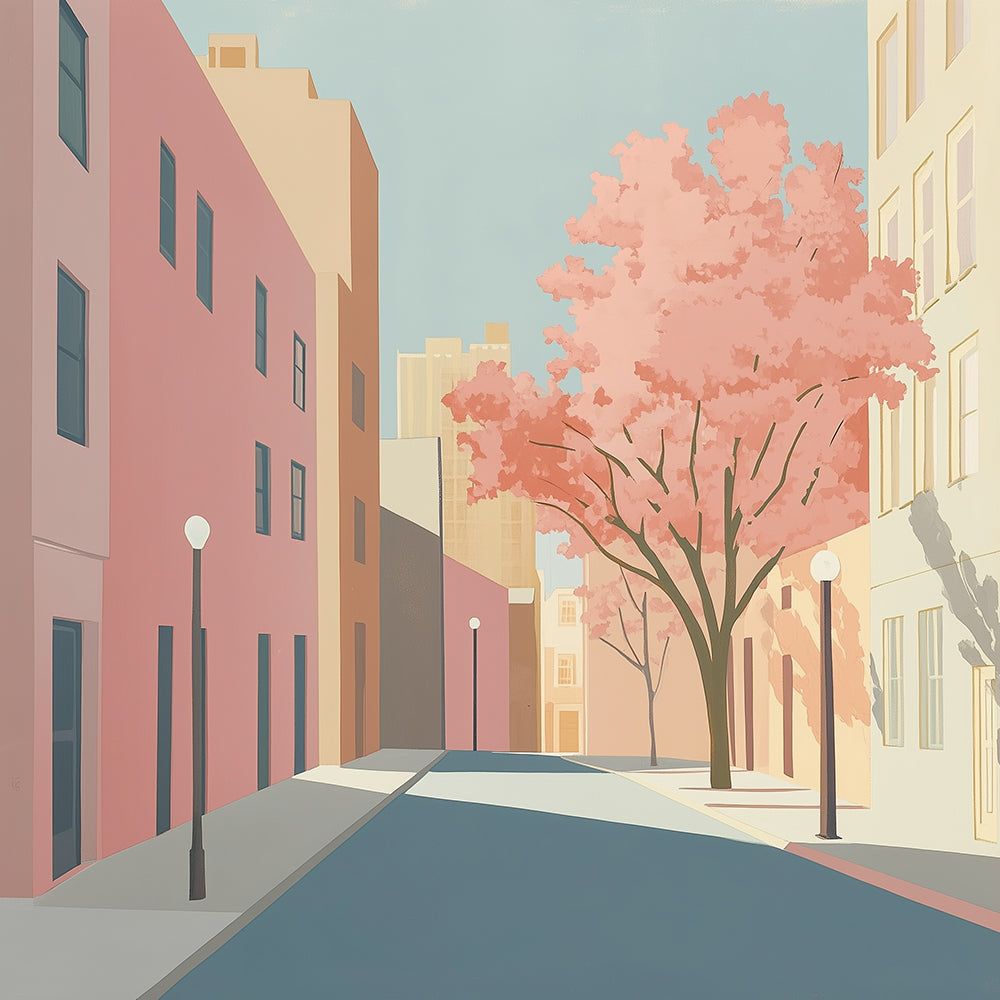 Árbol Rosa de la Ciudad Mini Pintar por Números