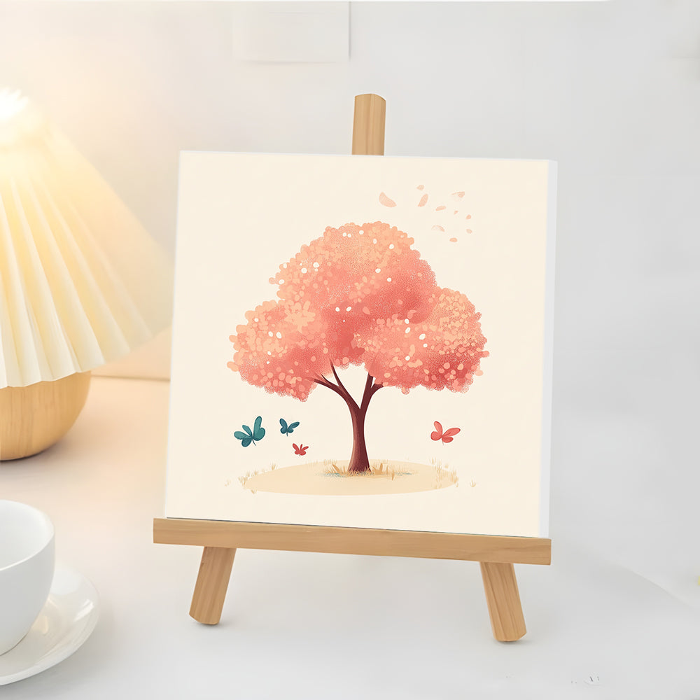 Árbol Rosa Rodeado de Mariposas Mini Pintar por Números