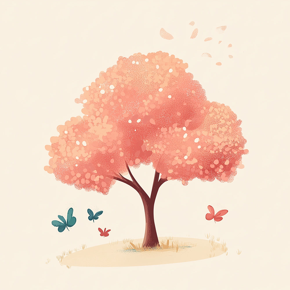 Árbol Rosa Rodeado de Mariposas Mini Pintar por Números