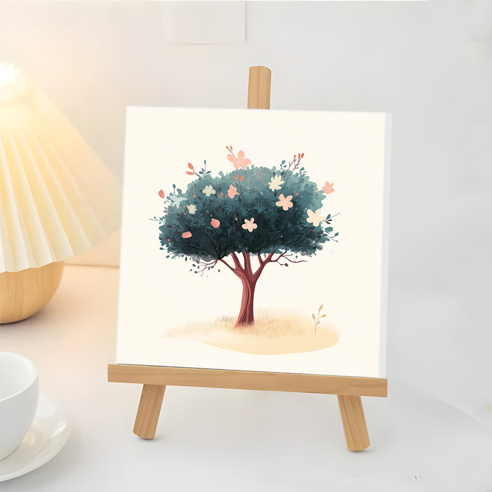 Árbol Verde con Flores Rosas Mini Pintar por Números