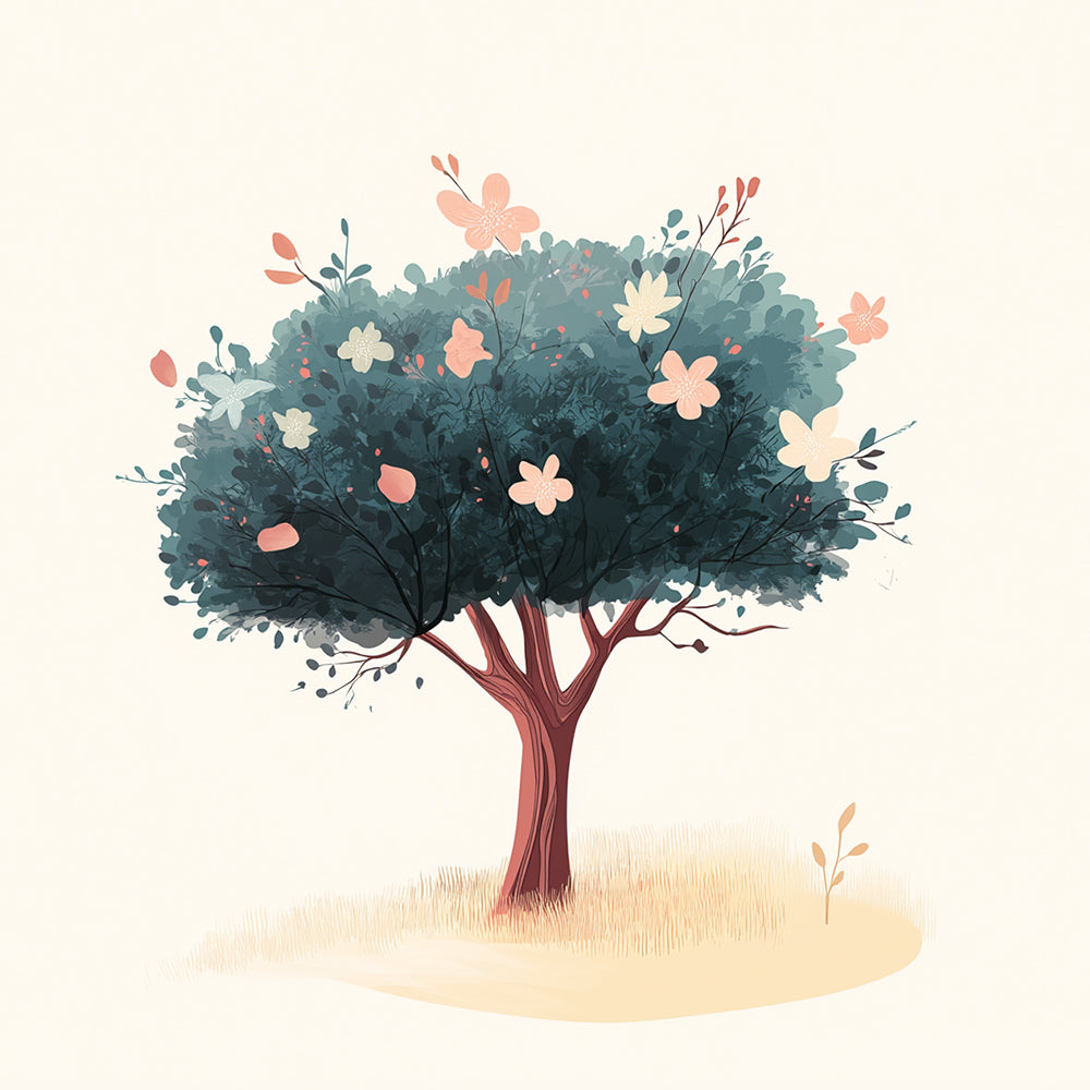 Árbol Verde con Flores Rosas Mini Pintar por Números