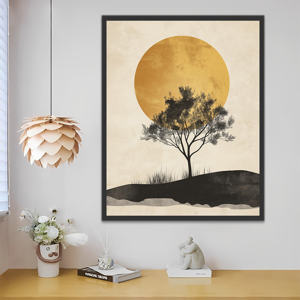 Árbol y la Luna Llena Dorada Pintar por Números