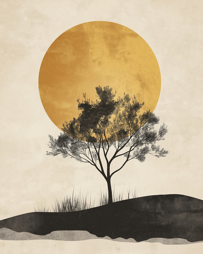 Árbol y la Luna Llena Dorada Pintar por Números