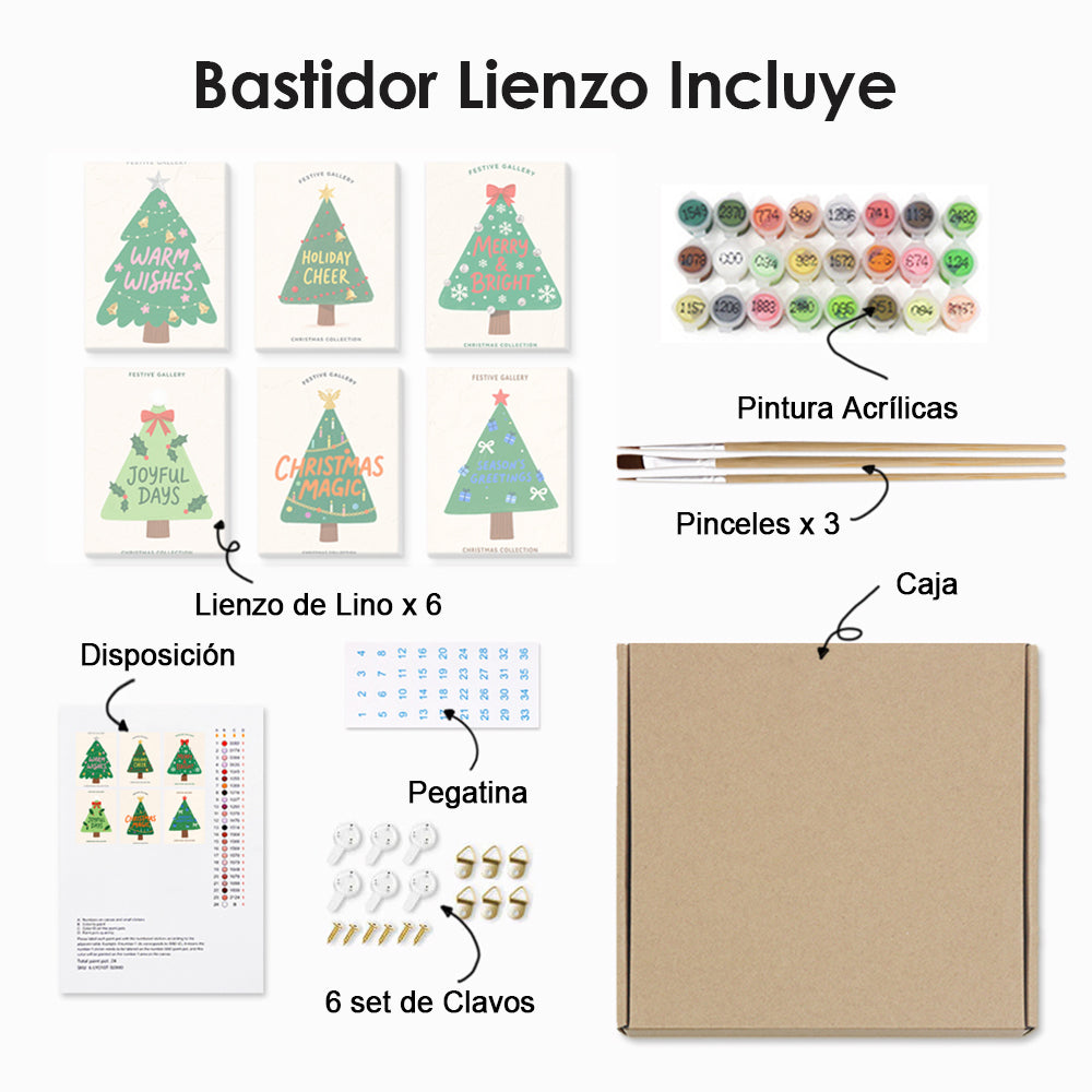Árboles de Navidad Verdes 6 Partes Mini Pintar por Números