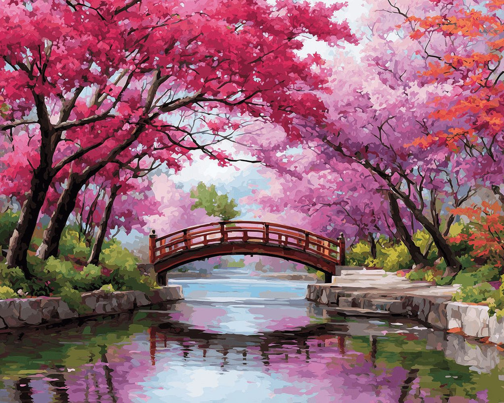 Árboles Rosados al Lado del Río en el Parque Pintar por Números