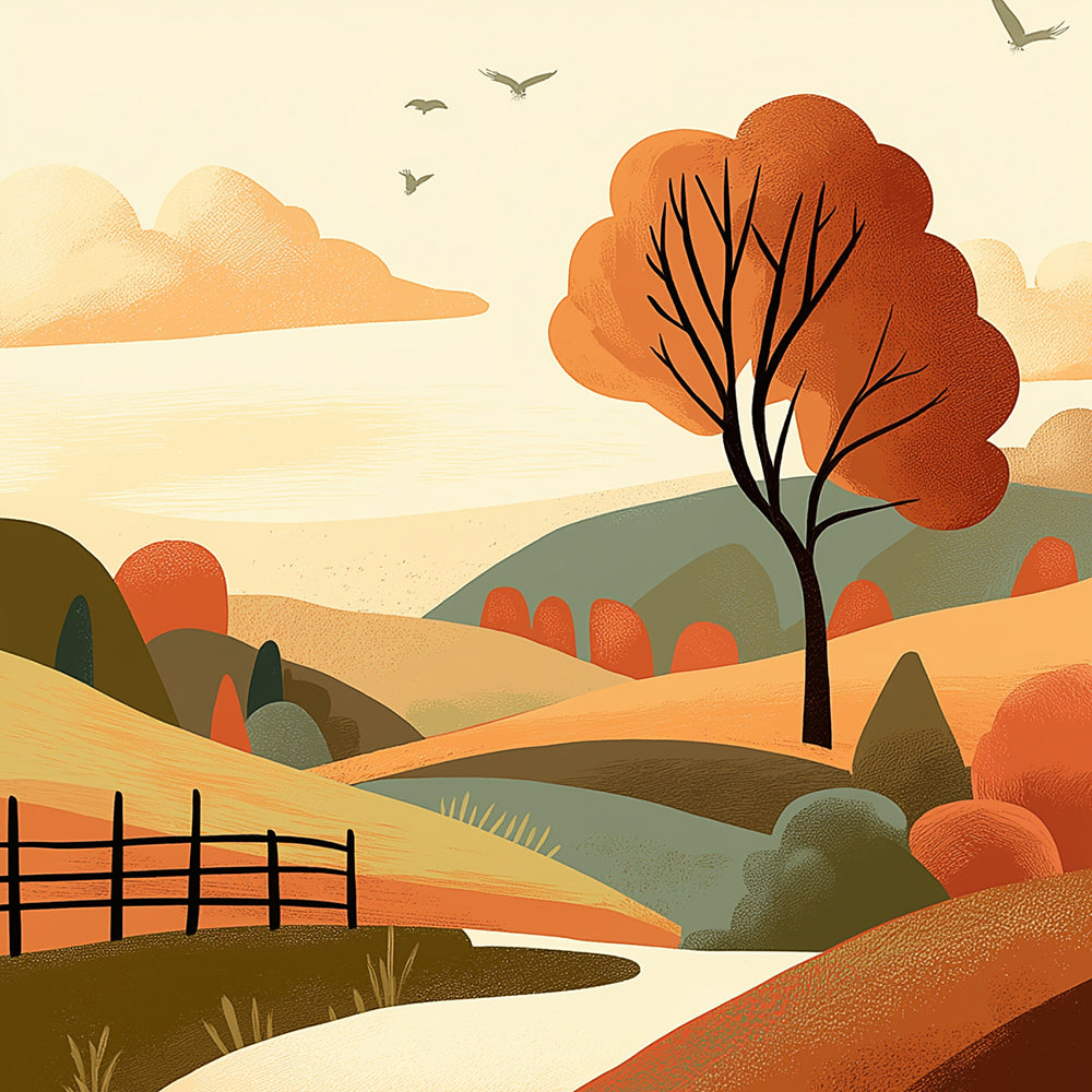Árboles y Ladera en Otoño Mini Pintar por Números