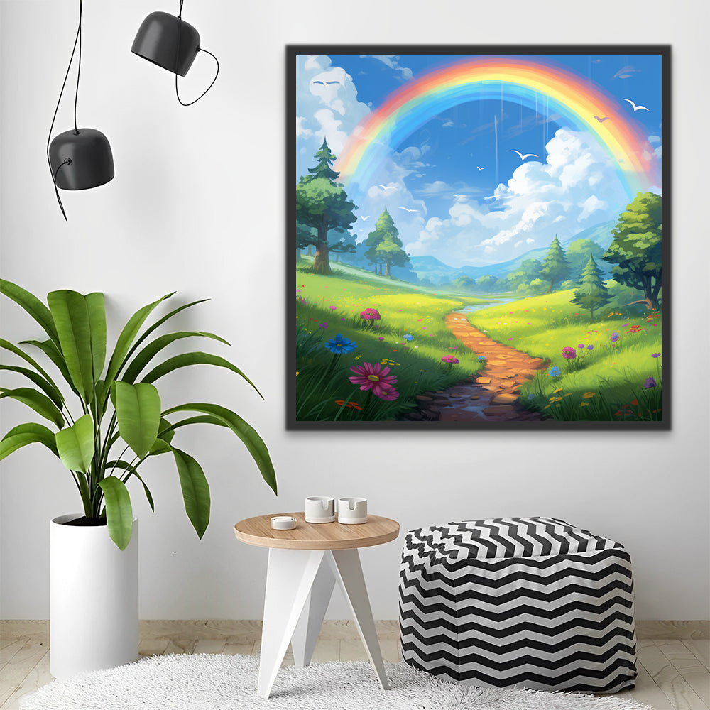Arco Iris y Camino entre Césped Pintar por Números