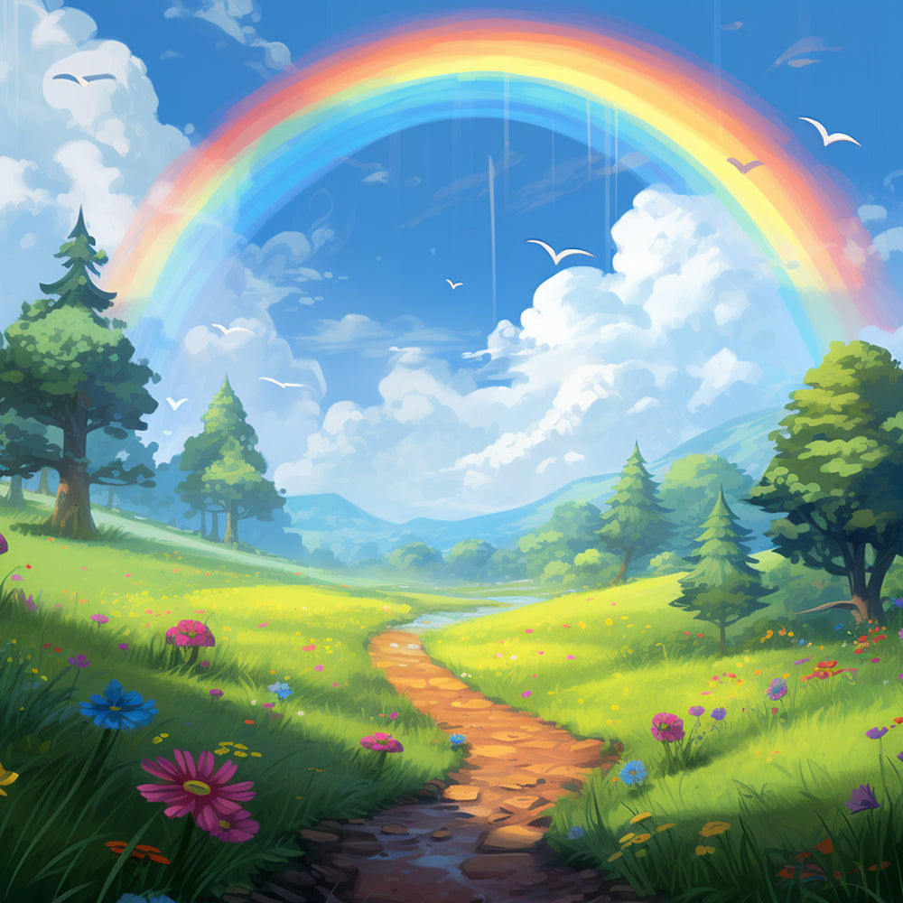 Arco Iris y Camino entre Césped Pintar por Números