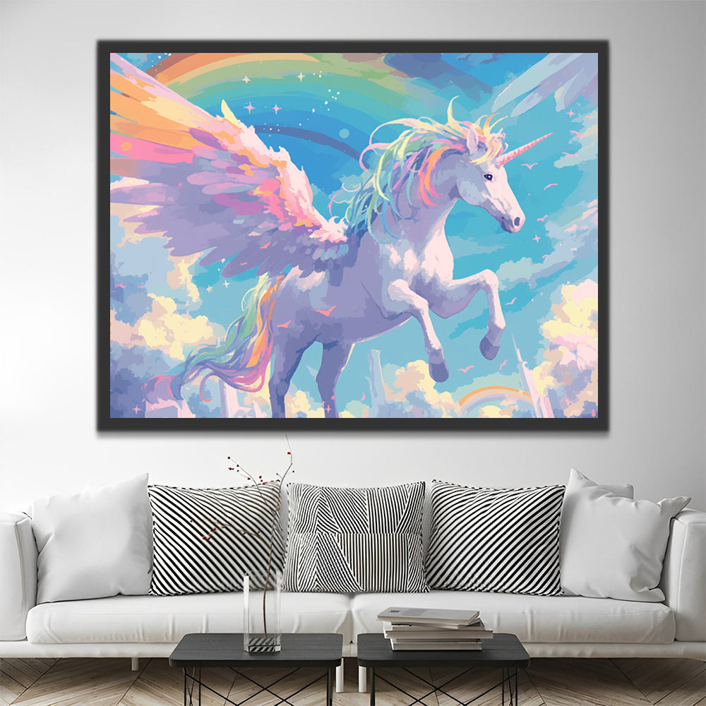 Arco Iris y Nubes y Unicornio con Alas Pintar por Números