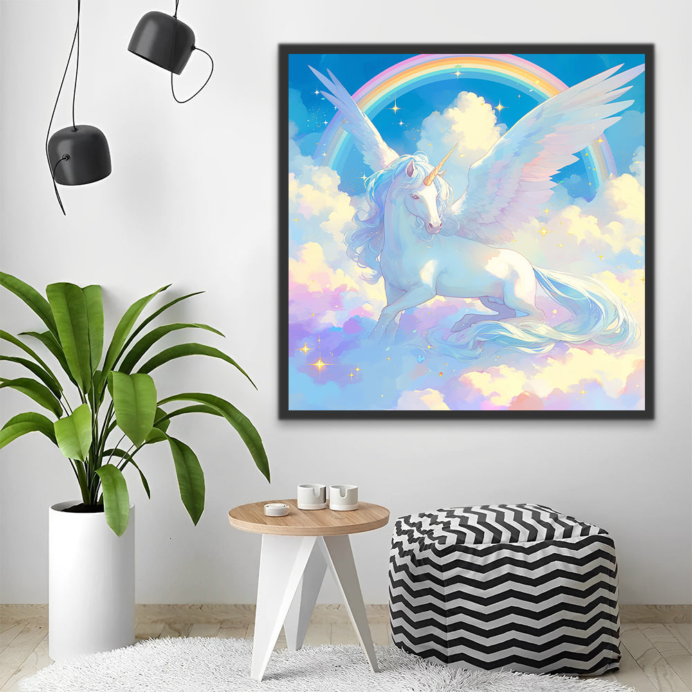 Arco Iris y Unicornio de Alas entre Nubes Pintar por Números